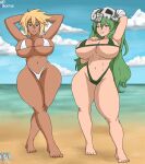 2_girls beach bikini bleach blonde_hair blue_sky clouds female_only gigantic_ass gigantic_breasts green_eyes hourglass_figure huge_breasts lesbian milf nelliel_tu_odelschwanck ocean sexy sexy_ass sexy_body sexy_breasts skull take_your_pick tattoo tia_harribel ultiblackfire yuri