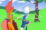 adventure_time blonde_hair bra_and_panties butt_crack drantyno finn_the_human flame_princess frilly_panties orange_hair polka_dot surprise underwear weapon