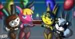  animal_crossing ankha_(animal_crossing) anthro birthday birthday_cake bunny_girl bunnysuit cake_(food) carmen_(animal_crossing) catgirl chocolate_cake deer digital_media_(artwork) egyptian fuchsia_(animal_crossing) furry jackintaro nintendo squirrel tasha_(animal_crossing) 