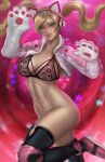 alluring blonde_hair blue_eyes bra cat_ear_headphones cat_gloves cat_gloves_and_coat female_abs insanely_hot lingerie long_pigtails lucky_chloe naked_from_the_waist_down namco nopeys pussy tekken underwear