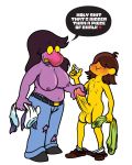  1boy 1girl 2d 2d_(artwork) bbw big_breasts big_penis big_testicles blush chalk cock_worship curvy deltarune digital_media_(artwork) english_text female_anthro huge_breasts huge_cock human kris_(deltarune) male male_human male_kris_(deltarune) nervous profanity shota susie_(deltarune) text topless_female undertale_(series) veiny_penis video_game_character video_games white_background 