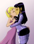 2_girls alien alien_girl alien_humanoid ass ass_grab big_breasts black_hair blackfire blonde_hair breast_grab closed_eyes clothed dat_ass dc_comics dcau eyeshadow groping human interspecies kissing kitten_(teen_titans) komand'r ravenravenraven tagme tamaranean teen_titans yuri