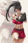  1girl abs absurd_res alluring alternate_costume athletic_female black_hair boxing boxing_gloves boxing_shorts crop_top female_abs fit_female grey_eyes high_ponytail high_res kunoichi muscular muscular_female nonoririn ponytail punching red_shorts red_tank_top shorts soul_calibur soul_calibur_ii soul_calibur_iii soulcalibur_ii soulcalibur_iii stomach sweat taki taki_(soulcalibur) tank_top thighs voluptuous 