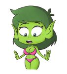 1girl 1girl 2018 5_fingers beast_girl big_breasts bikini canon_genderswap cartoon_network cute dc_comics genderswap green_eyes green_hair green_skin pink_bikini pink_swimsuit pointy_ears scobionicle99 sharp_teeth swimsuit tagme teen_titans_go thick_thighs