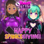  2_girls big_breasts booty_calls breasts dark-skinned_female devi_(booty_calls) nipples nipples_through_clothes nutaku 