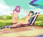  2girls belly breasts floaty freedomthai friendship_is_magic midriff multiple_girls my_little_pony navel nipples nude pinkie_pie rainbow_dash snorkle sunglasses 