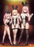 3_girls ass big_breasts blonde_hair breasts bunny_ears bunny_tail bunnysuit clothed_female earrings female/female female_focus female_only finalcake fishnet_stockings fishnets high_heels inui_sajuna inui_shinju kitagawa_marin larger_female legwear leotard long_hair medium_breasts piercing pink_eyes pink_hair size_difference small_breasts smaller_female sono_bisque_doll_wa_koi_wo_suru standing stockings teen thick_thighs thighs