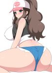  1girl ass big_ass big_breasts blue_eyes blush breasts brown_hair cameltoe clothed_female female_focus female_only female_protagonist_(pokemon_bw2) game_freak haikome hat hero_pose hilda_(pokemon) humans_of_pokemon long_hair minishorts nintendo nipple_slip pale-skinned_female pale_skin pokemon pokemon_(anime) pokemon_(game) pokemon_black_2_&amp;_white_2 pokemon_black_and_white pokemon_bw pokemon_bw2 ponytail shorts sideboob solo_female solo_focus sweat teen thick_ass tight_clothing touko_(pokemon) video_game_character video_game_franchise white_(pokemon) white_background 