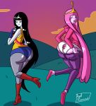 adventure_time ass axel-rosered big_ass black_hair breasts dat_ass grey_skin looking_back marceline pink_hair princess_bubblegum purple_skin