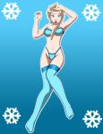 1girl big_breasts blackangel014 blonde blonde_hair blue_eyes bra braid breasts disney elsa elsa_(frozen) female female_only frozen_(movie) lingerie looking_at_viewer mostly_nude panties pervyangel royalty single_braid solo solo_female stockings underwear