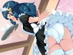 1_female 1_girl 1girl ass blue_eyes blue_hair blush boris_(noborhys) clothed dawn dawn_(pokemon) eye_contact female female_human female_only headdress hikari_(pokemon) human long_hair looking_at_viewer looking_back looking_down maid maid_headdress maid_uniform open_mouth panties plate pokemon pokemon_dppt skirt thick_thighs tongue upskirt white_panties white_underwear wide_hips