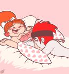 bed blush bow breasts closed_eyes erect_nipples freckles heart heart_print jack_spicer jewelry long_hair nipples oral orange_hair ponytail powerpuff_girls princess_morbucks princesscallyie red_hair short_hair stockings valentine's_day xiaolin_showdown