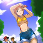 ash_ketchum blue_eyes brock misty outside pokemon redhead shorts tagme