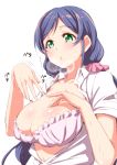 1girl blush bra breasts breath clearite cleavage digital_media_(artwork) dress_shirt female female_only green_eyes highres hot human large_breasts long_hair love_live!_school_idol_project open_clothes open_shirt purple_hair shirt smile solo sweat toujou_nozomi twintails underwear