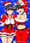  2_girls big_breasts black_hair breasts christmas christmas_ornaments christmas_outfit komi-san_wa_komyushou_desu komi_shouko komi_shuuko long_hair mature_female miniskirt mistletoe mother_&amp;_daughter multiple_girls santa_claus_(cosplay) santa_hat sexually_suggestive short_hair skirt zen-shaori_animation zenshaori 