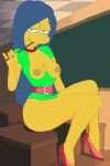 areola blue_hair breasts breasts_out edit high_heels high_heels hips marge_simpson milf narrowed_eyes nipples pose puffy_areola ragetheripper sagging_breasts seductive sitting small_nipples the_simpsons thighs third-party_edit yellow_skin