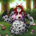 1girl 1girl anthro big_breasts bodypaint breasts curvaceous eyewear featureless_crotch felid feline forest furry glasses kneel looking_at_viewer mammal natysanime nipples nude outside paintbrush tree wide_hips