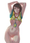 armpits bottomless breasts brown_hair green_eyes hololive myth1c nipples oozora_subaru pussy shirt shirt_lift shirt_up short_hair thick_thighs thigh_gap tomboy virtual_youtuber