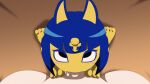 1girl animal_crossing ankha_(animal_crossing) black_eyes blue_hair deepthroat domestic_cat egyptian eye_contact faceless_male felid feline felis fellatio furry gif human human_on_anthro interspecies male/female male_human/female_anthro male_on_anthro mei1988 multicolored_fur nintendo oral oral_sex pov sex