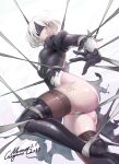  1girl 2017 ass blindfold breasts clothed clothed_female dat_ass female_focus female_only gorgeous_mushroom high_res mole mole_under_mouth nier:_automata nier_(series) panties platinum_games restrained short_hair solo_female solo_focus square_enix stockings torn_clothes video_game_character video_game_franchise white_hair yorha_2b yorha_no._2_type_b 