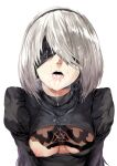 1girl after_fellatio after_sex blindfold breasts clothed_female cum cum_in_mouth cum_on_face cum_on_hair facial female_focus female_only hews_hack mole mole_under_mouth nier nier:_automata nipples short_hair solo_female solo_focus tagme video_game_character video_game_franchise white_hair yorha_2b yorha_no._2_type_b