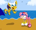  amy_rose angry atomic_wedgie bat beach bikini open_mouth pink_hair rouge_the_bat sonic_(series) teeth wedgie white_hair 