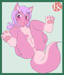 anthro canine cub cute ethersaga female fox furry hair happy nipples nude paws pink plump_labia presenting purple_hair pussy stars young