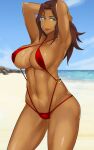 amida_arca beach bikini brown_hair brown_skin green_eyes gundam gundam_tekketsu_no_orphans muddy-dog scar sexy