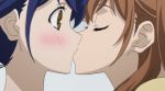  2girls anime blush brown_hair closed_eyes female friends kissing long_hair love mari_maya maya_mari moe_morita morita_moe multiple_girls samurai_flamenco surprised tagme yuri 