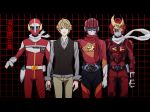  4_boys anime belt hazama_masayoshi helmet high_res looking_at_viewer male masayoshi_hazama multiple_boys multiple_persona samurai_flamenco samurai_flamenco_(character) smile standing superhero 