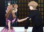  1boy 2_girls anime arm arm_grab arms blazer choker formal hazama_masayoshi headphones idol looking_at_another mari_maya masayoshi_hazama maya_mari moe_morita morita_moe multiple_girls samurai_flamenco standing suit tagme 