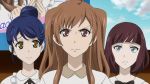  3girls angry anime blue_eyes blue_hair brown_hair female friends hair_up long_hair mari_maya maya_mari misawa_mizuki mizuki_misawa moe_morita morita_moe multiple_girls purple_hair red_eyes samurai_flamenco serious short_hair tagme yellow_eyes 