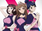  3_girls anime blue_eyes blue_hair blush brown_hair female friends hair_up idol long_hair mari_maya maya_mari misawa_mizuki mizuki_misawa moe_morita morita_moe multiple_girls purple_hair red_eyes samurai_flamenco short_hair smile tagme yellow_eyes 