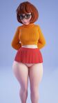 1girl 3d big_breasts blackedr34 brown_eyes brown_hair female_focus female_only glasses going_commando hanna-barbera hourglass_figure microskirt nerd pussy scooby-doo shaved_pussy short_hair skirt standing turtleneck turtleneck_sweater velma_dinkley wide_hips