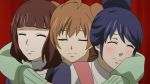  3girls anime blue_hair blush brown_hair female friends group_hug hair_up hugging long_hair mari_maya maya_mari misawa_mizuki mizuki_misawa moe_morita morita_moe multiple_girls purple_hair samurai_flamenco short_hair smile tagme 