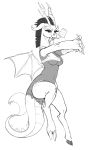 1girl 2014 animal_genitalia crossgender discord_(mlp) draconequus drink fangs female friendship_is_magic genderswap greyscale horn kevinsano looking_at_viewer monochrome my_little_pony solo wings