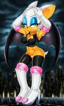 2014 anthro bat big_breasts blue_eyes bottomless breasts female hair latex looking_at_viewer navel nipples pubic_hair raining rouge_the_bat rubber sega shadman solo sonic_(series) white_hair wings