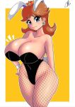 1girl 2019 big_breasts blue_eyes breasts brown_hair bunny_ears bunny_girl bunny_outfit bunny_tail bunnygirl bunnysuit clavicle cleavage clothed clothed_female clothes clothing collarbone cowboy_shot crown earrings facing_viewer fake_animal_ears female_focus female_only female_solo fishnet fishnet_legwear fishnets flower_earrings light-skinned_female light_skin long_hair looking_at_viewer mario_(series) mature mature_female medium_hair nintendo portrait princess princess_daisy rabbit_ears rabbit_girl rabbit_tail rivyk sexy sexy_breasts shiny shiny_skin shoulder_length_hair signature smile solo_female solo_focus super_mario_bros. thick_thighs thighs three-quarter_portrait thunder_thighs video_game video_game_character video_game_franchise video_games