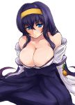 1girl areolae bad_id blue_eyes breasts bursting_breasts chikane_himemiya cleavage hairband himemiya_chikane huge_breasts japanese_clothes kannazuki_no_miko konoma long_hair miko miyamoto_issa solo