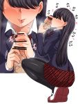 1boy 1girl black_hair censor_bars censored clothed erection female komi-san_wa_komyushou_desu komi_shouko lick licking licking_penis long_hair male oral oral_sex penis school_uniform skirt