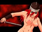 1024x768 1girl breasts flute instrument long_hair merry_program naruto nude red_hair solo tayuya wallpaper