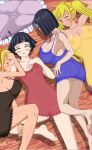 4girls artemisumi black_hair blonde_hair boruko boruto:_naruto_next_generations closed_eyes genderswap himawari_uzumaki hinata_hyuuga mother_&_daughter naruko sisters sleeping wife_and_wife yuri