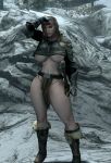 1girl 3d bikini_armor huge_breasts posing red_hair skyrim thong