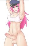  1futa abs arms_up balls big_breasts blue_eyes bottomless breasts bwc caucasian cleavage dickgirl dross female_abs final_fight futanari hat hips legs looking_at_viewer muscle muscular_futanari naked_from_the_waist_down navel parted_lips penis pink_hair poison poison_(final_fight) sexy slut standing stomach street_fighter tank_top thick thick_thighs white_background 