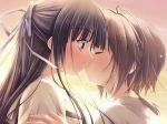  2girls amatsume_akira anime black_hair blush braid brown_hair closed_eyes female game_cg hair hair_ribbon hashimoto_takashi incest kiss kissing long_hair love migiwa_kazuha multiple_girls ribbon short_hair surprised suzuhira_hiro yosuga_no_sora yuri 