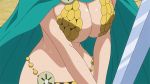 1girl anime big_breasts bikini_armor gif one_piece rebecca_(one_piece) sword