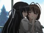  2_girls akira_amatsume amatsume_akira anime black_hair blush brown_hair female kazuha_migiwa long_hair love migiwa_kazuha multiple_girls short_hair tagme yosuga_no_sora yuri 