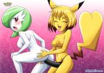 2girls ass bbmbbf blush breasts gardevoir multiple_girls nintendo palcomix pikachu pokemon pokepornlive sex_toy smile strap-on yuri