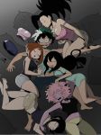 1boy edit frostbiteboi izuku_midoriya jirou_kyouka mina_ashido momo_yaoyorozu multiple_girls my_hero_academia ochako_uraraka on_back on_bed sleeping tooru_hagakure tsuyu_asui underwear