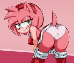  1girl amy_rose ass ass_up boots brachyzoid fur hands_on_knees panties pink_fur red_dress sega sega showing_panties showing_teeth sonic_the_hedgehog_(series) tail tail_up updress upskirt white_panties 